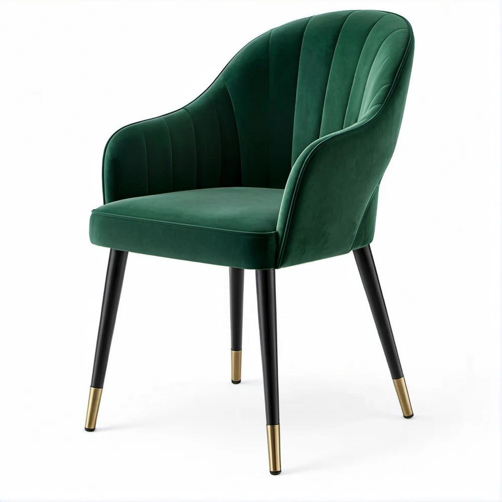 Sedia da pranzo imbottita con braccioli in velluto verde, 58 x 60 x 84 cm