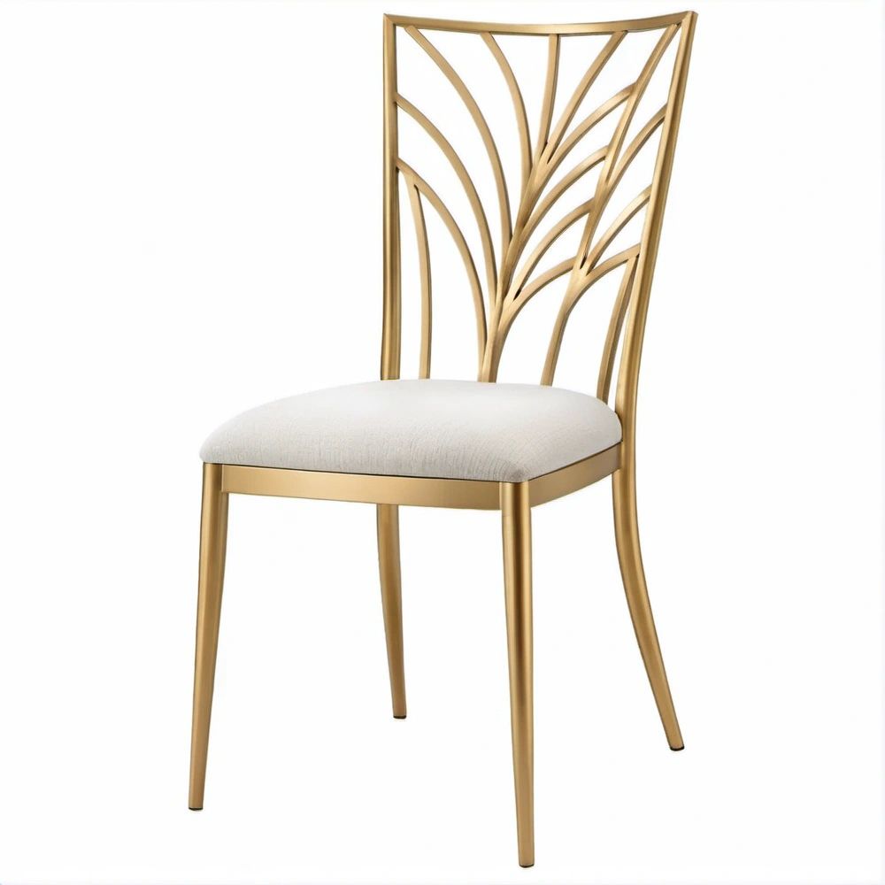 Sedia da pranzo oro e avorio con schienale decorativo in acciaio, 46 x 55 x 99 cm