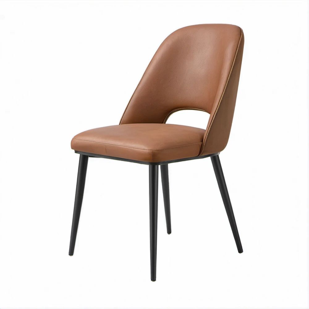 Sedia imbottita marrone in pelle sintetica PU con gambe nere, 49 x 60 x 83 cm