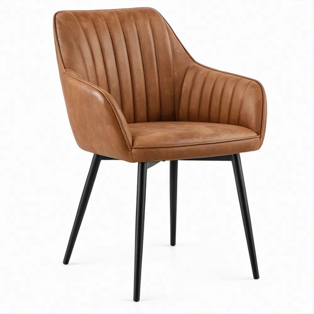 Sedia da pranzo con braccioli in similpelle marrone cognac e gambe nere, 57 x 61 x 83 cm