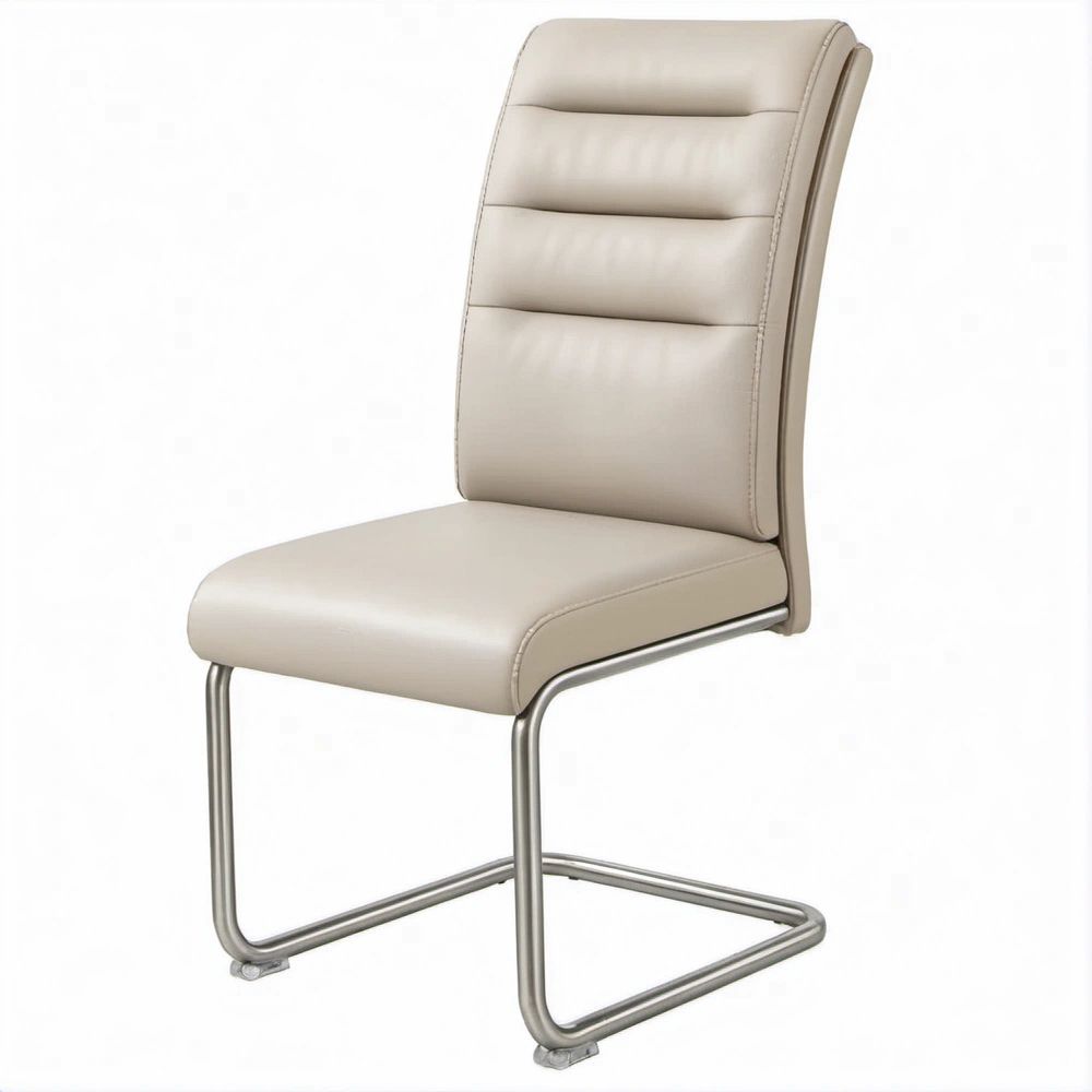 Sedia da pranzo a sbalzo beige in ecopelle PU e acciaio, 44 x 55 x 100 cm