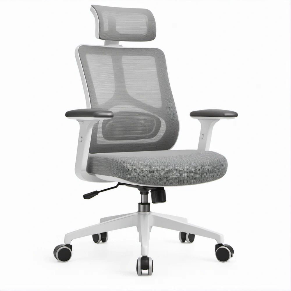 Sedia ergonomica girevole in rete Grigia/Bianca/Nera con poggiatesta, 66 x 66 x 116-126 cm