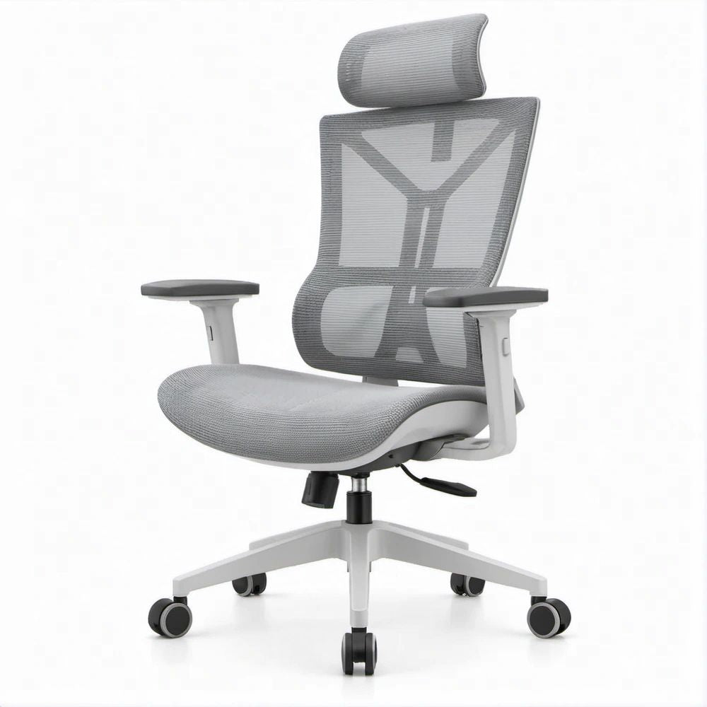 Sedia da ufficio ergonomica in rete con poggiatesta, grigio chiaro/grigio scuro/nero, 66 x 66 x 118-128 cm