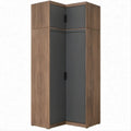 Armadio angolare a 4 ante in noce e antracite, 90 x 90 x 200 cm