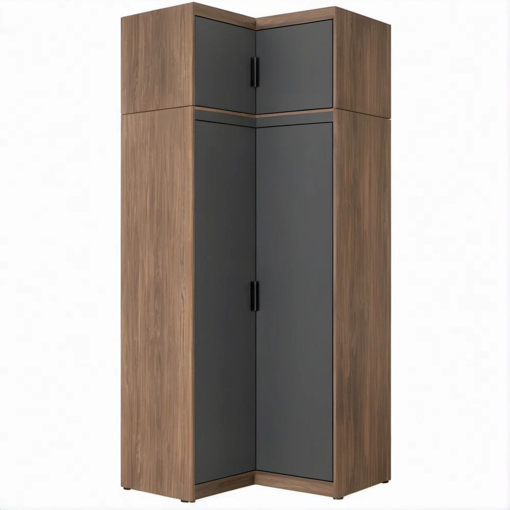 Armadio angolare a 4 ante in noce e antracite, 90 x 90 x 200 cm