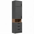 Mobile contenitore verticale grigio antracite e noce con 2 ante, vano a giorno e 3 cassetti, 60 x 40 x 180 cm
