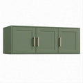 Pensile da parete verde salvia in MDF con 3 ante e maniglie color ottone, 120 x 30 x 60 cm