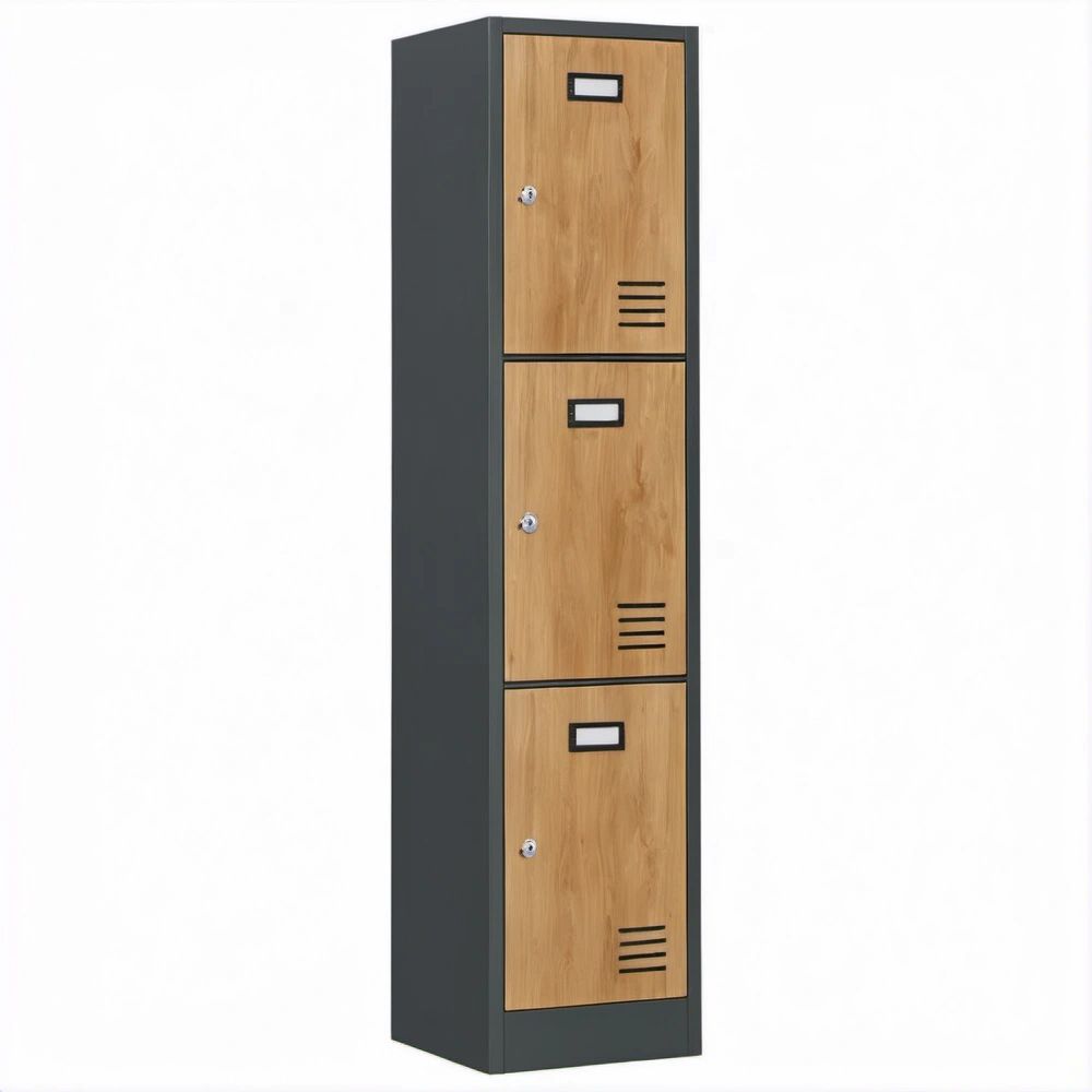 Armadietto a 3 ante in acciaio effetto rovere e antracite, 180 x 30 x 45 cm