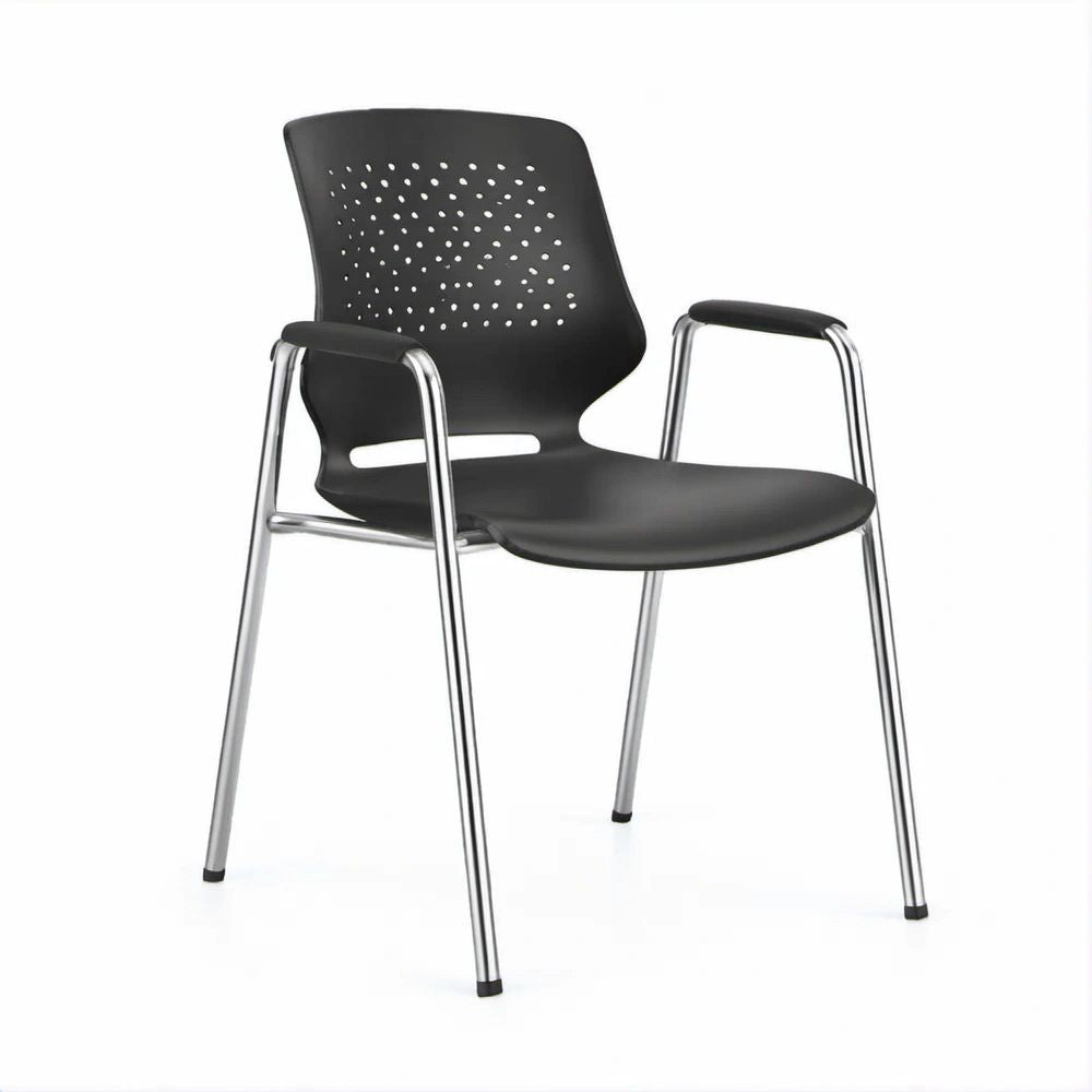 Sedia con Braccioli in Polipropilene Nero e Acciaio Cromato 54 x 55 x 82 cm
