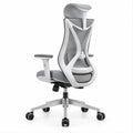 Sedia da ufficio ergonomica grigia e bianca in rete con poggiatesta, 67 x 67 x 118-128 cm