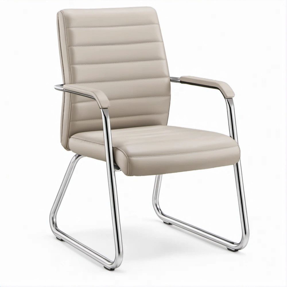 Sedia visitatore a slitta beige in similpelle con braccioli, 58 x 64 x 102 cm