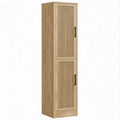 Armadio alto in MDF effetto rovere naturale con maniglie nere, 45 x 35 x 180 cm