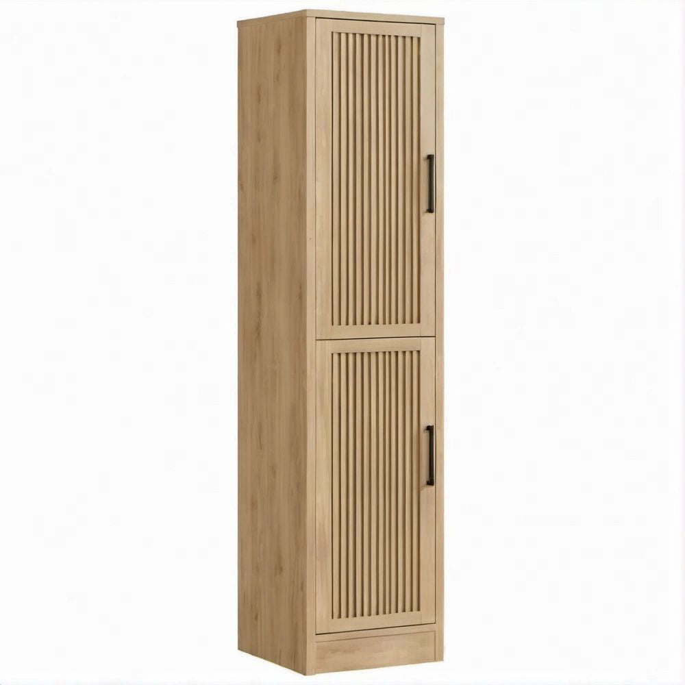 Armadio alto in MDF effetto rovere naturale con maniglie nere, 45 x 35 x 180 cm