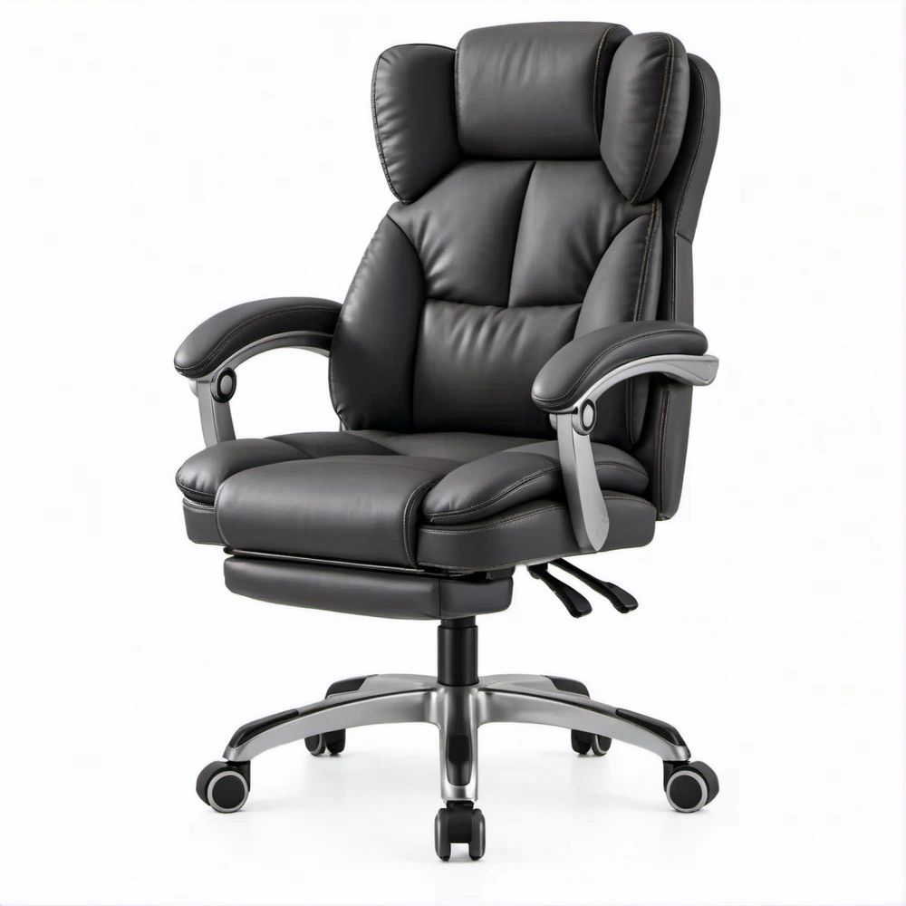 Sedia da ufficio direzionale girevole in pelle sintetica PU nera e argento, 70 x 70 x 120-130 cm